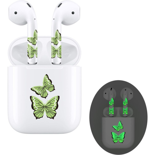 RockMax skin Art dekorativní nálepka pro AirPods 1/2 Gen.+nabíjecí pouzdro, svítící ve tmě Motýli