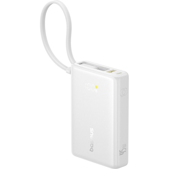 Baseus PicoGo powerbanka 10000mAh 45W s digitálním displejem a kabelem USB-C bílá