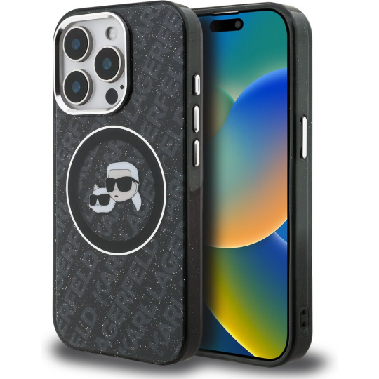 Karl Lagerfeld IML K&CH Heads Repeated Logo MagSafe kryt iPhone 15 Pro černý