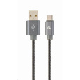 GEMBIRD Kabel USB 2.0 AM na Type-C kabel (AM/CM), 1m, metalická spirála, šedý, blister, PREMIUM QUALITY