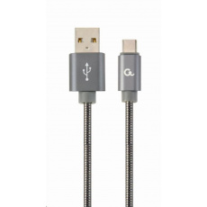 GEMBIRD Kabel USB 2.0 AM na Type-C kabel (AM/CM), 1m, metalická spirála, šedý, blister, PREMIUM QUALITY