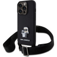 Karl Lagerfeld Saffiano Crossbody Metal Karl and Choupette kryt iPhone 15 Pro černý