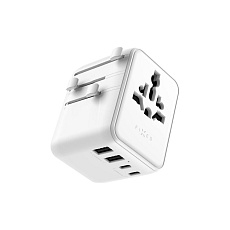 FIXED Voyager (70W) cestovní adaptér pro EU/UK/USA/AUS, 3xUSB-C a 2xUSB, GaN, PD bílý