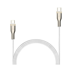 FIXED opletený kabel USB-C/USB-C (PD), 1.2m, USB 2.0, 100W, bílý