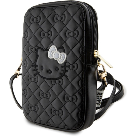 Hello Kitty PU Leather Quilted Pattern Kitty Head Logo Phone Bag černé