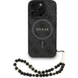 Guess PU Leather 4G Colored Ring Strap MagSafe kryt iPhone 16 Pro černý