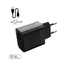FIXED nabíječka s USB-A/MicroUSB kabelem, 1 m, 17W, černá