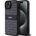 DKNY PU Leather Repeat Pattern Tonal Stripe kryt iPhone 15 černý