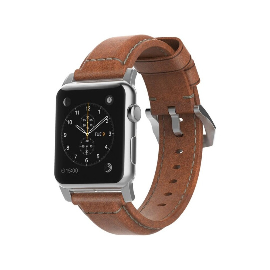 Nomad Traditional kožený řemínek Apple Watch Ultra (49mm) 8/7 (45mm)/6/SE/5/4 hnědý/stříbrné přezky