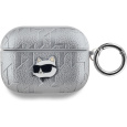 Karl Lagerfeld PU Embossed Choupette Head pouzdro AirPods Pro stříbrné