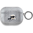 Karl Lagerfeld PU Embossed Karl and Choupette Heads pouzdro AirPods Pro stříbrné