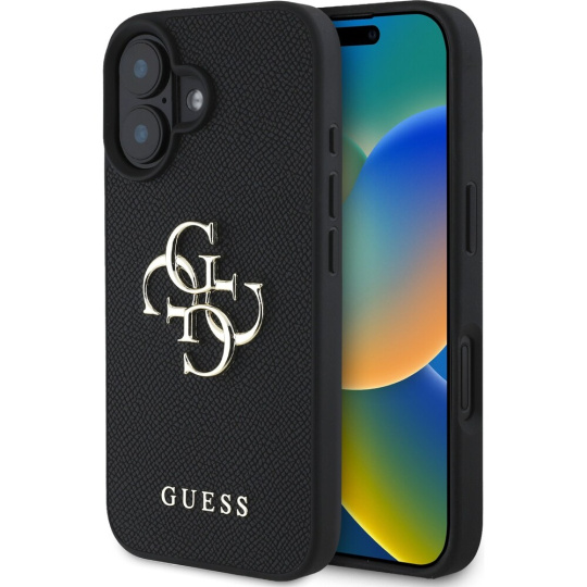 Guess PU Grained 4G Metal Logo kryt iPhone 16 černý