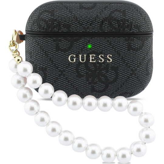 Guess PU 4G Classic Logo Pearl Strap pouzdro AirPods Pro 3 černé