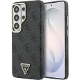 Guess PU Leather 4G Strass Triangle Logo Gold Frame Magnetic kryt Samsung Galaxy S26 Ultra šedý