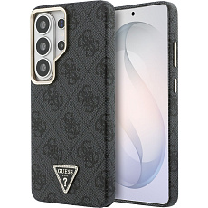 Guess PU Leather 4G Strass Triangle Logo Gold Frame Magnetic kryt Samsung Galaxy S26 Ultra šedý