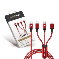 RhinoTech nabíjecí a datový kabel 3v1 USB-C (MicroUSB + Lightning + USB-C) 40W 1,2m červená RhinoTech nabíjecí a datový kabel 3v1 USB-C (MicroUSB + Lightning + USB-C) 40W 1,2m červená