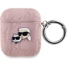 Karl Lagerfeld PU Embossed Karl and Choupette Heads pouzdro AirPods 1/2 růžové