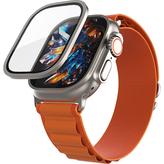 FIXED Armor tvrzené sklo s ocelovým rámečkem pro Apple Watch Ultra 49mm, titanové FIXED Armor tvrzené sklo s ocelovým rámečkem pro Apple Watch Ultra 49mm, titanové
