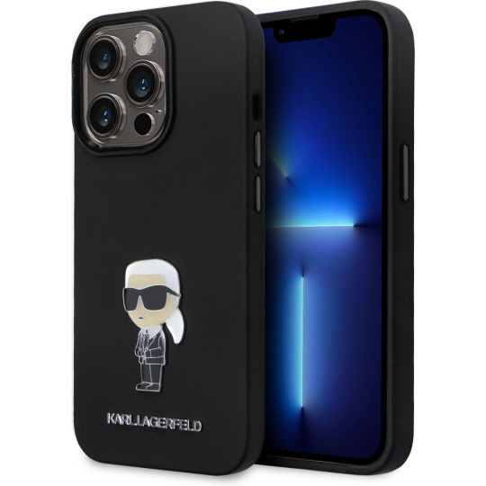 Karl Lagerfeld Liquid Silicone Metal Ikonik kryt iPhone 15 Pro černý