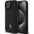 U.S. Polo PU Leather Mesh Pattern Double Horse kryt pro iPhone 15 černý