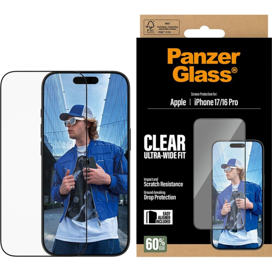PanzerGlass® Ultra-Wide Fit sklo Apple iPhone 17/16 Pro s instalačním rámečkem