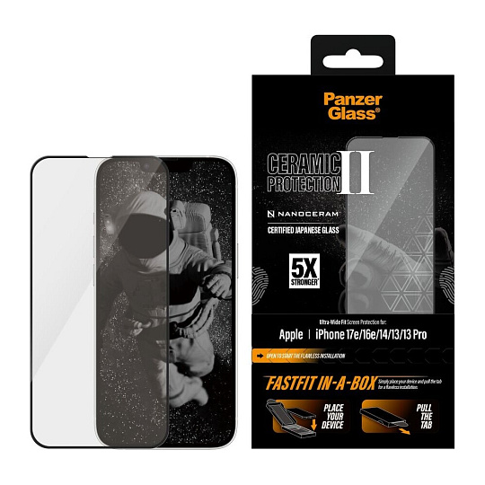 PanzerGlass® Ceramic II sklo Apple iPhone 17e/16e/14/13/13 Pro s bezprašným instalačním boxem