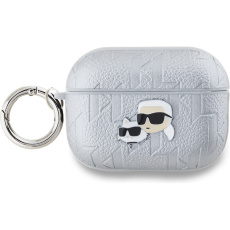 Karl Lagerfeld PU Embossed Karl and Choupette Heads pouzdro AirPods Pro 2 stříbrné