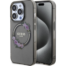 Guess PC/TPU Flowers Ring Glossy Logo MagSafe kryt iPhone 14 Pro černý