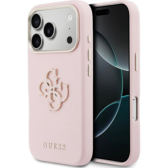Guess PU Resin Logo kryt iPhone 17 Pro Max růžový