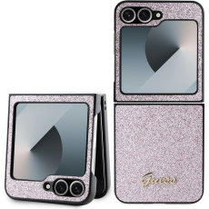 Guess PC/TPU Glitter Flakes Metal Logo kryt Samsung Galaxy Z Flip 6 růžový