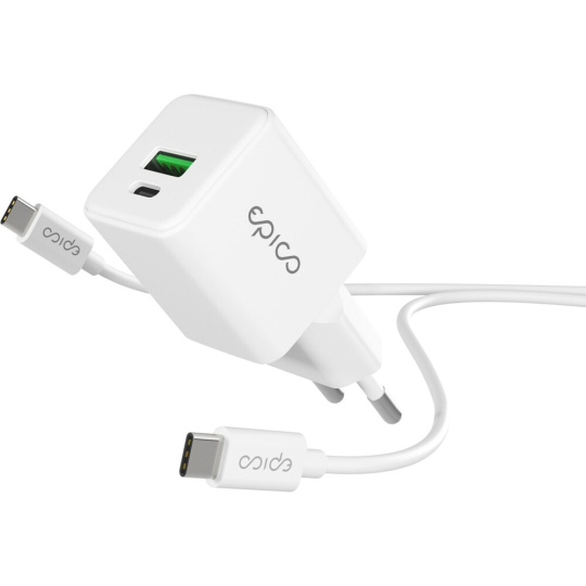 Epico UltraBoost EA10 20W GaN síťový adaptér s 1,2 m USB-C na USB-C kabelem bílý