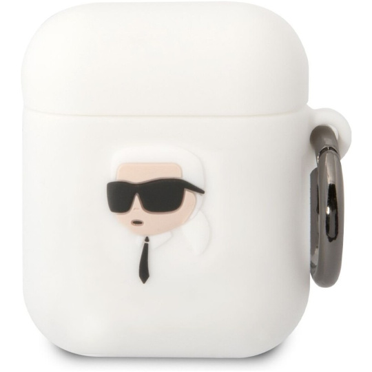 Karl Lagerfeld 3D Logo NFT Karl Head Silikonové pouzdro Airpods 1/2 bílé