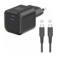 Swissten síťový adaptér GaN 1x USB-C 20W PD + datový kabel USB-C/USB-C 1,2 m černý