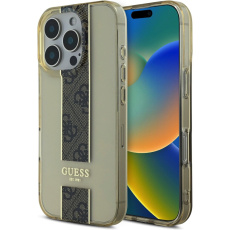 Guess IML Middle 4G Stripe kryt pro iPhone 16 Pro hnědý