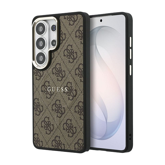 Guess PU Leather 4G Gold Frame Magnetic kryt Samsung Galaxy S26 Ultra hnědý