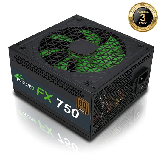 EVOLVEO FX 750, zdroj 750W ATX, 14cm, tichý, 80+ Bronze, záruka 3 roky, černý