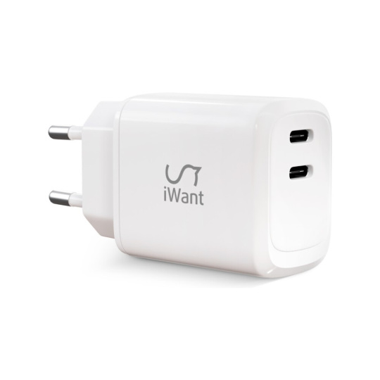 iWant dvojitá USB-C nabíječka 45W bílá