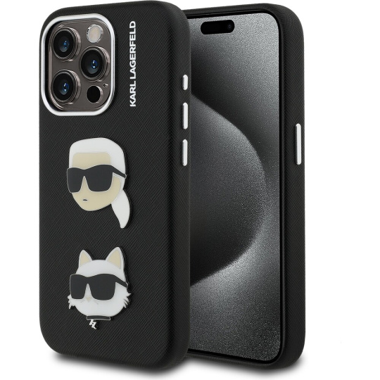 Karl Lagerfeld Grained PU K&CH Heads kryt iPhone 15 Pro Max černý