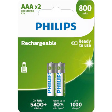 Philips R03B2A80/10 Nabíjecí baterie - 2x AAA 800mAh (Připraveny k použití)
