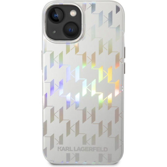 Karl Lagerfeld Iridescent Monogram kryt iPhone 14 Plus střbrný