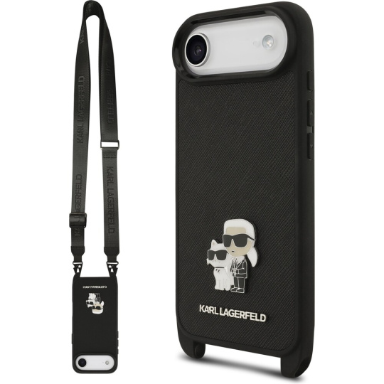 Karl Lagerfeld Saffiano Crossbody Popruh Metal Karl and Choupette kryt iPhone Air černý