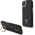 Guess PU 4G Strass Triangle Logo Stand Camera Frame MagSafe kryt iPhone 13 černý