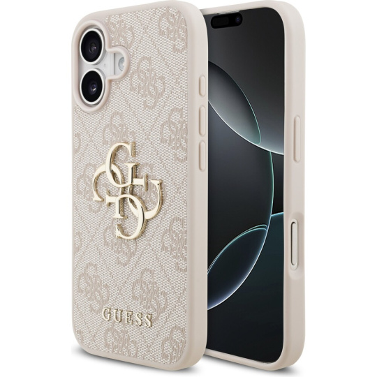 Guess PU 4G Metal Logo kryt iPhone 17 růžový