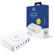 3mk Hyper Charger PowerMax 100W síťová nabíječka, GaN 4x USB-C (PD) / 2x USB bílá