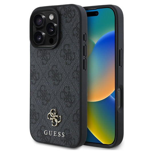 Guess PU 4G Small Metal Logo MagSafe kryt iPhone 16 Pro šedý