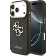 Guess PU Leather 4G Metal Logo Gold Frame kryt iPhone 17 Pro černý