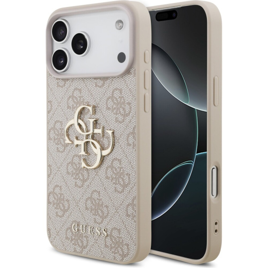 Guess PU 4G Metal Logo kryt iPhone 17 Pro Max růžový