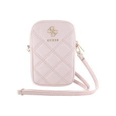 Guess PU Quilted 4G Metal Logo Wallet Phone Bag Zipper růžový