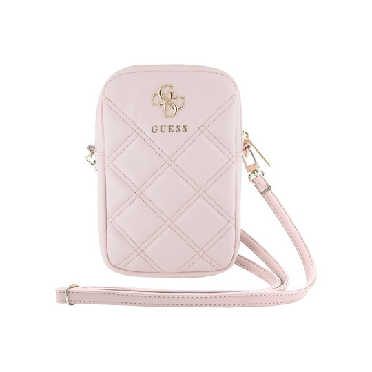 Guess PU Quilted 4G Metal Logo Wallet Phone Bag Zipper růžový