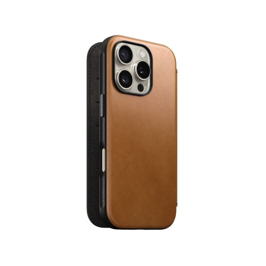 Nomad Modern Leather Folio MagSafe pouzdro iPhone 16 Pro světle hnědé